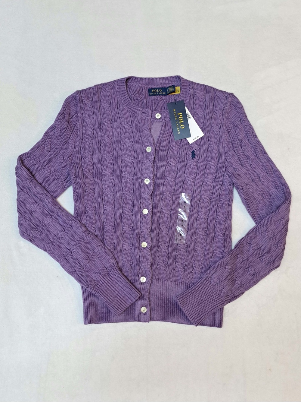 Polo Ralph Lauren Cable-Knit Cotton Crewneck Cardigan - Purple - Wmns sz SMALL